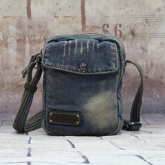 Blue Denim Small Side Bag Mens Denim Vertical Phone Shoulder Bags Vintage Denim Mini Crossbody Bag For Women