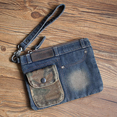 Vintage Denim Blue Womens Envelope Bag Clutch Denim Wristlet Bag Purse For Men