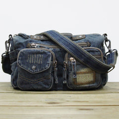 Black Denim Side Bag Mens Denim Messenger Bags Vintage Denim Crossbody Bag For Women