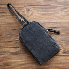 Vintage Womens Black Denim Mini Pouch Denim Small Phone Purse with Wristlet for Women