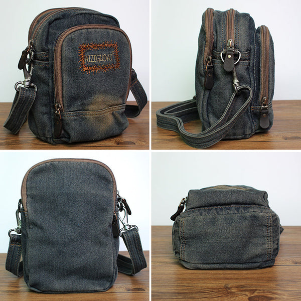 Blue Denim Mens Small Vertical Shoulder Bags - Back View