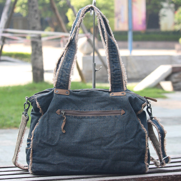 Vintage Blue Denim Womens HandBags Courier Bag - Back View