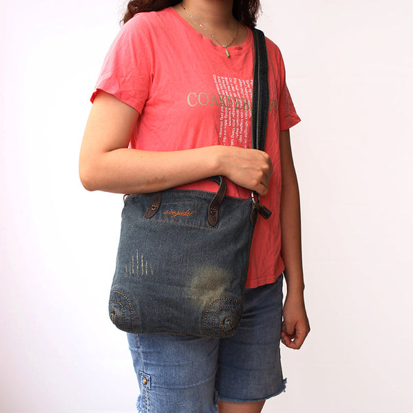 Blue Denim Womens Small Tote Bags Denim - Back View