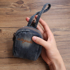 Womens Denim Small Card Coin Purse Vintage Denim Mini Pouch with Lanyard for Women