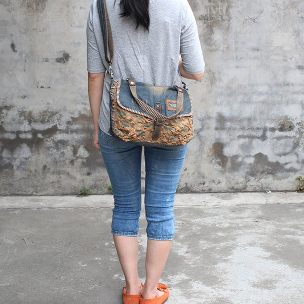 Denim Side Bags Womens Blue Denim Messenger - Back View