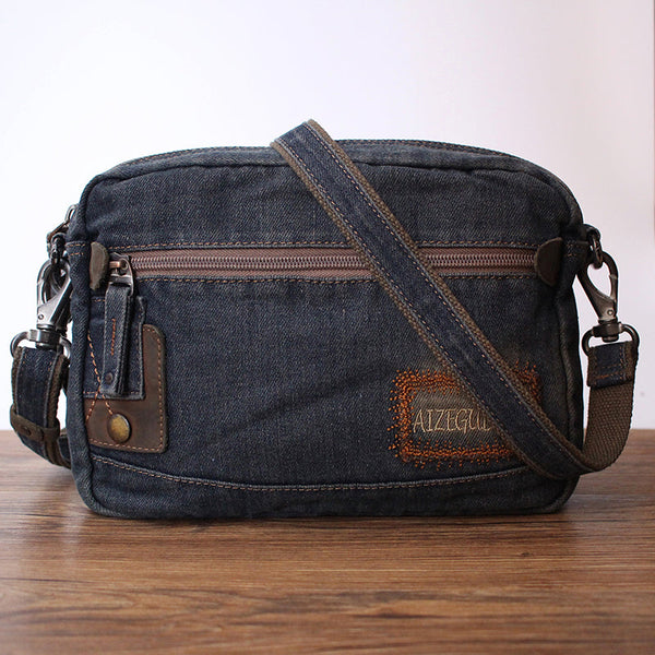 Blue Denim Mens Small Shoulder Bag Clutch - Back View