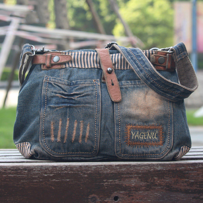 Blue Denim Side Bag Womens Denim Messenger - Back View