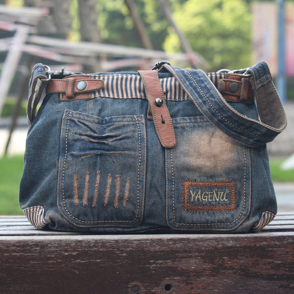 Blue Denim Side Bag Womens Denim Messenger - Back View