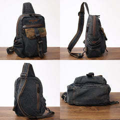 Vintage Blue Denim Mens Sling Bag Chest Bag Cool Blue Denim Sling Bag For Men