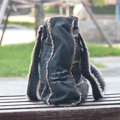 Vintage Blue Denim Womens HandBags Courier Bag - Card Slots Detail