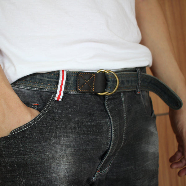 Slim Mens Double Loops Denim Belt Denim - Back View