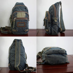 Cool Blue Denim Mens Sling Bag Chest - Open View