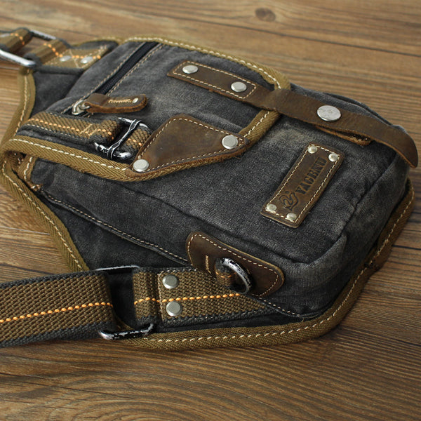 Black Denim Mens Small Shoulder Bag Sling - Back View
