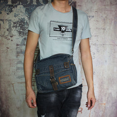 Black Denim Small Messenger Bags Denim Small Side Bag Vintage Small Crossbody Bag For Men