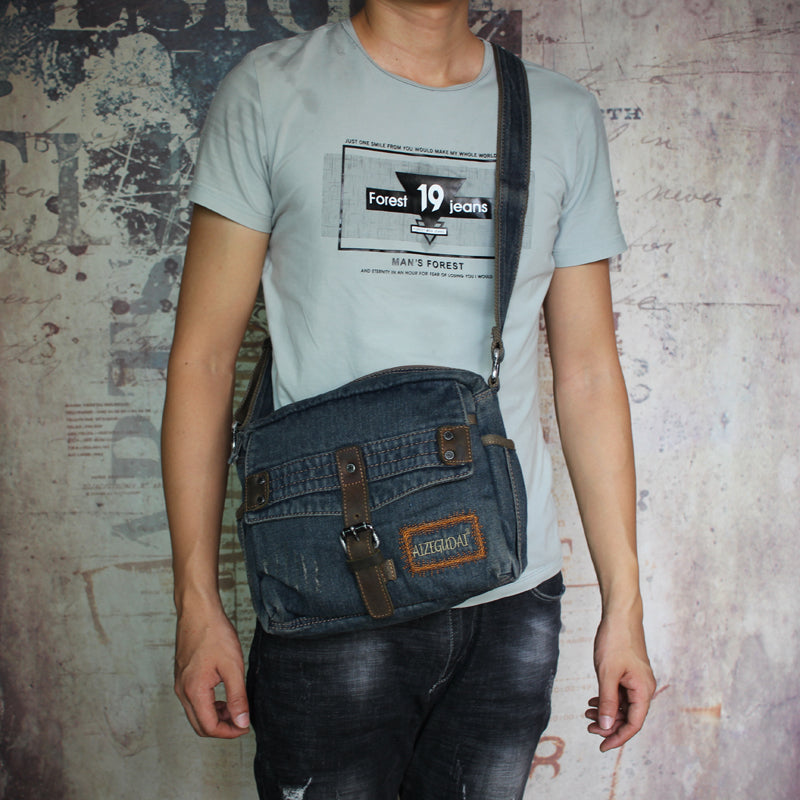 Blue Denim Small Messenger Bags Denim Small Side Bags Vintage Small Crossbody Bag For Men