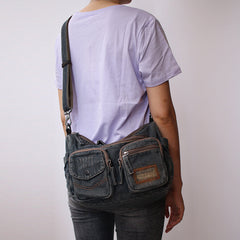 Black Denim Side Bag Mens Denim Messenger Bags Vintage Denim Crossbody Bag For Women