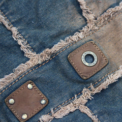 Vintage Blue Denim Womens HandBags Courier Bag - Bill Slots Detail