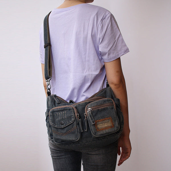 Blue Denim Side Bag Mens Denim Messenger - Back View