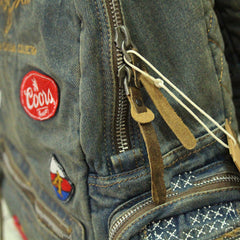 Vintage Blue Denim Womens Backpacks School Backpack With Stickers Vintage Denim Backpack For Women