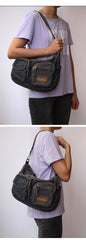 Black Denim Side Bag Mens Denim Messenger Bags Vintage Denim Crossbody Bag For Women