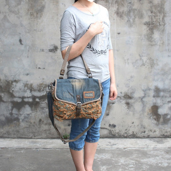 Denim Side Bags Womens Blue Denim Messenger - Back View