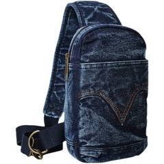 Blue Denim Mens Cool Sling Bag Chest Bag Vintage Blue Denim Sling Bag For Men