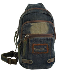 Cool Blue Denim Mens Sling Bag Chest - Bill Slots Detail