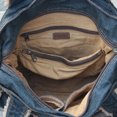 Vintage Blue Denim Womens HandBags Courier Bag - Chain Detail