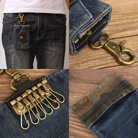 Cool Denim Mens Keys Wallet Denim Key Holders With Belt Clip for Women