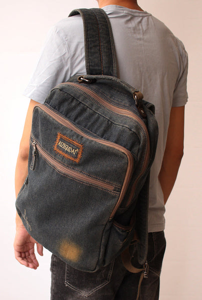 Vintage Denim Blue Mens Backpacks School Backpacks Blue Denim Laptop Backpack Fo AIZZ01581040