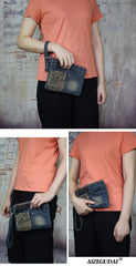 Vintage Denim Blue Womens Envelope Bag Clutch Denim Wristlet Bag Purse For Men