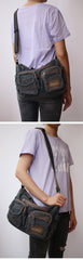 Black Denim Side Bag Mens Denim Messenger Bags Vintage Denim Crossbody Bag For Women