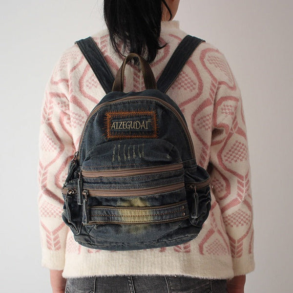 Denim Womens Backpack School Backpacks Vintage Denim - Back View
