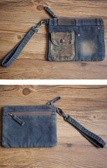 Vintage Denim Blue Womens Envelope Bag Clutch Denim Wristlet Bag Purse For Men