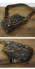 Black Denim Mens Small Shoulder Bag Sling bag Denim Chest Bag Sling Pack For Men