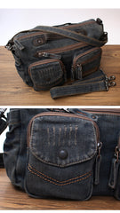 Black Denim Side Bag Mens Denim Messenger Bags Vintage Denim Crossbody Bag For Women