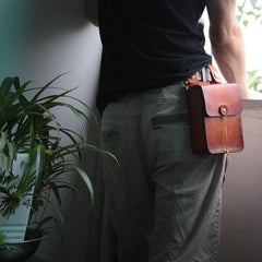 Handmade Leather Belt Pouch Mens Brown Waist Bag CIGARETTE Pouch for Men