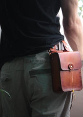 Handmade Leather Belt Pouch Mens Brown Waist Bag CIGARETTE Pouch for Men