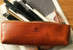 Genuine Leather Cute Pen Pencil Makeup Holder Case Pouch For Women Girl