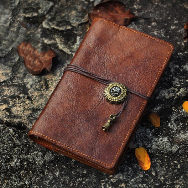Vintage Handmade Leather Journal Notepad Brown Notebook - Back View