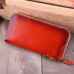 Retro Dark Brown Leather Men's Long Wallet Army Green Simple Long Wallet Clutch For Men