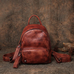 Classic Brown Leather Rucksack Womens Compact Leather Backpack Ladies Backpack Purses