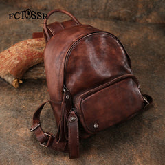 Classic Coffee Leather Rucksack Womens Compact Leather Backpack Ladies Backpack Purses