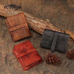 Womens Leather Bifold Small Wallet Vintage Buckle - Interior View