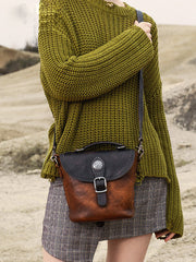 Vintage Leather Womens Bucket Brown Shoulder Bag - Bill Slots Detail