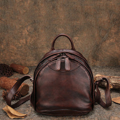 Classic Coffee Leather Small Rucksack Womens Compact Leather Backpack Ladies Backpack Purse