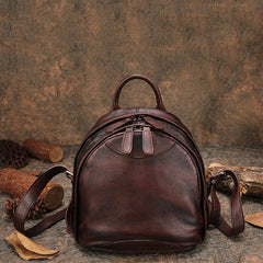 Classic Brown Leather Small Rucksack Womens Compact Leather Backpack Ladies Backpack Purse