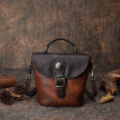 Vintage Leather Womens Bucket Brown Shoulder Bag - Lifestyle View