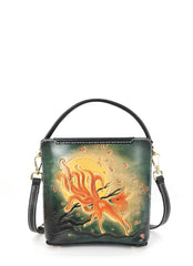 Handmade Womens Tooled Leather Square Handbag Purse Cat Crossbody Bag for Women