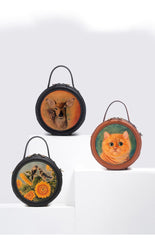 Handmade Womens Tooled Leather Round Handbag Purse Round Crossbody Bag for Women